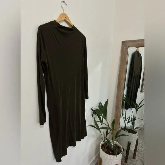 Ted BAKER Neyda Olive Long Sleeve Draped Jersey Knit Dress - Picture 9 of 16